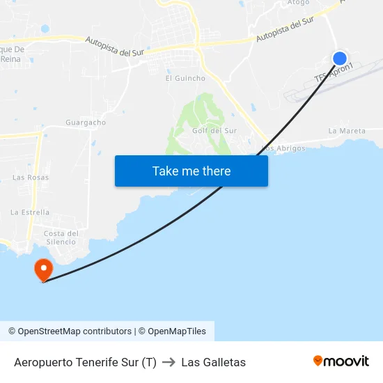 Aeropuerto Tenerife Sur (T) to Las Galletas map