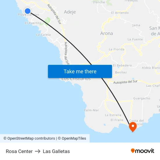 Rosa Center to Las Galletas map