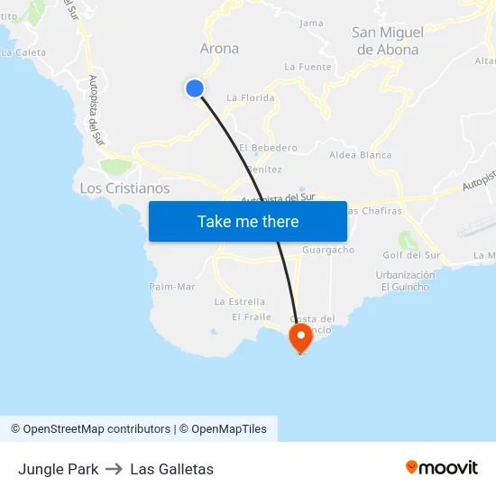 Jungle Park to Las Galletas map