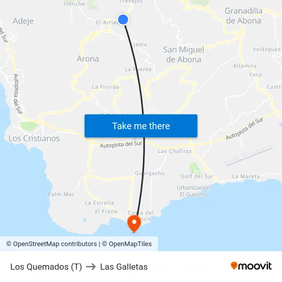 Los Quemados  (T) to Las Galletas map