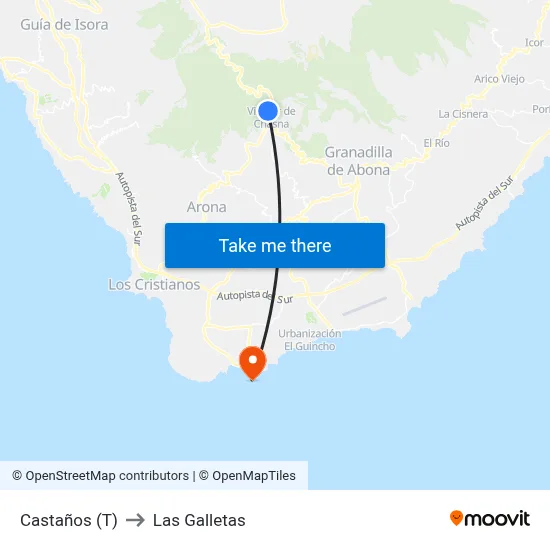 Castaños (T) to Las Galletas map