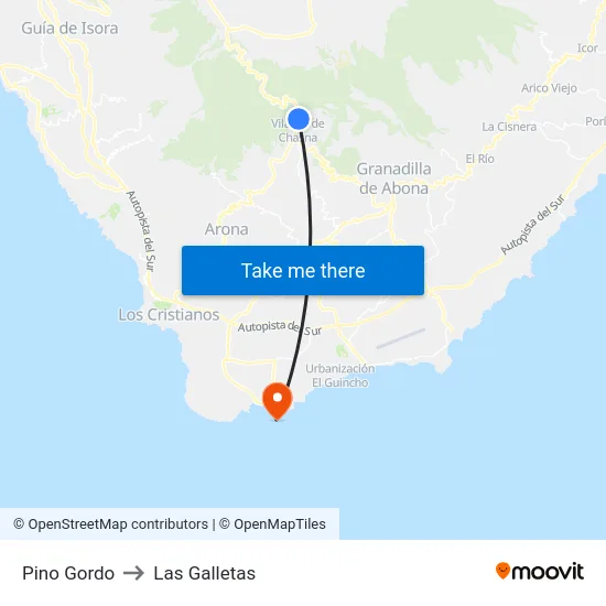 Pino Gordo to Las Galletas map