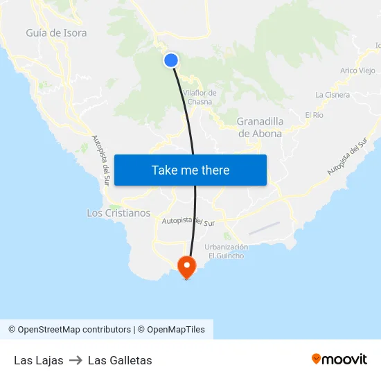 Las Lajas to Las Galletas map
