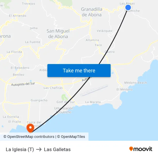 La Iglesia (T) to Las Galletas map