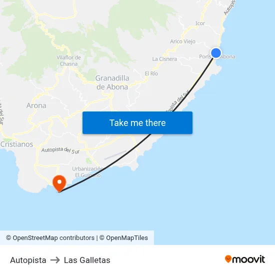 Autopista to Las Galletas map