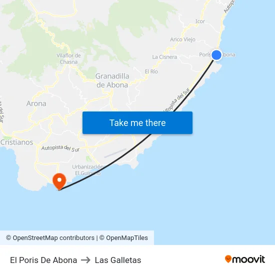 El Poris De Abona to Las Galletas map