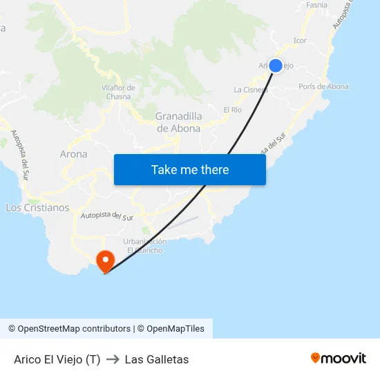 Arico El Viejo (T) to Las Galletas map