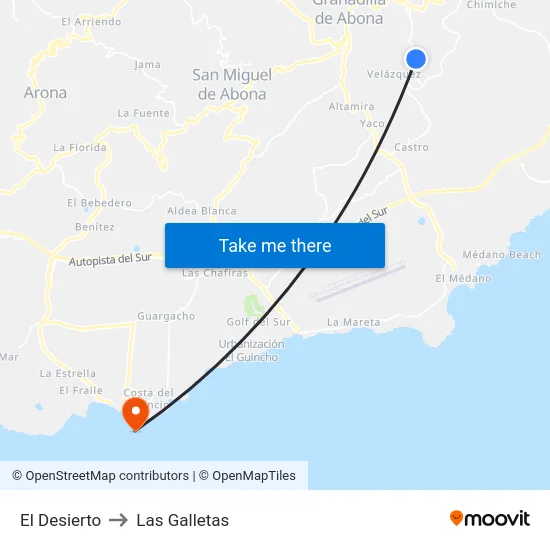 El Desierto to Las Galletas map