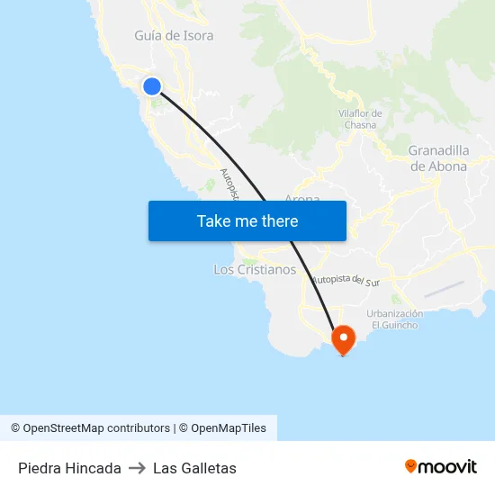 Piedra Hincada to Las Galletas map