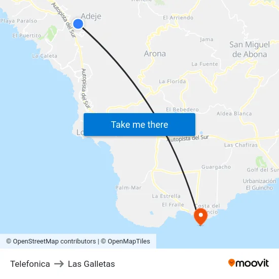 Telefonica to Las Galletas map