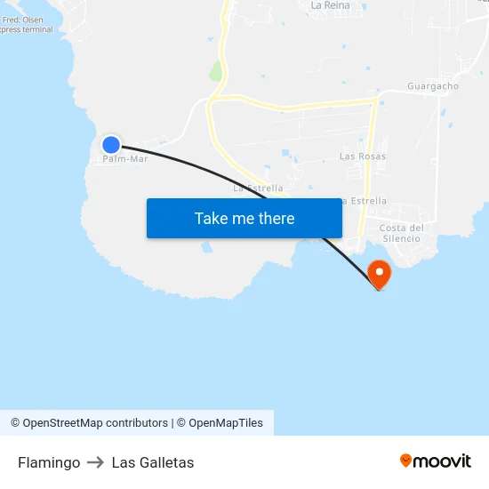 Flamingo to Las Galletas map