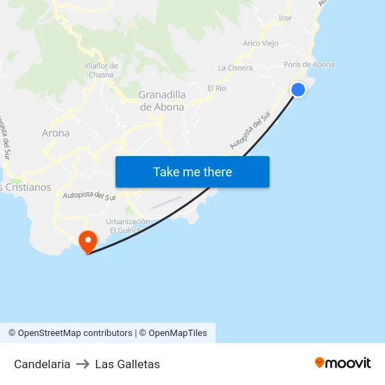 Candelaria to Las Galletas map
