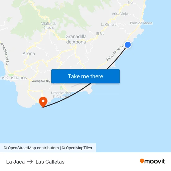 La Jaca to Las Galletas map