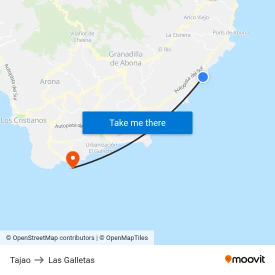 Tajao to Las Galletas map