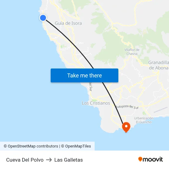 Cueva Del Polvo to Las Galletas map