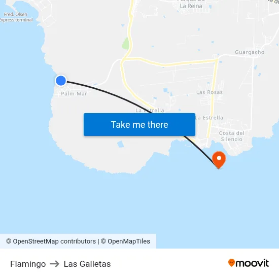 Flamingo to Las Galletas map
