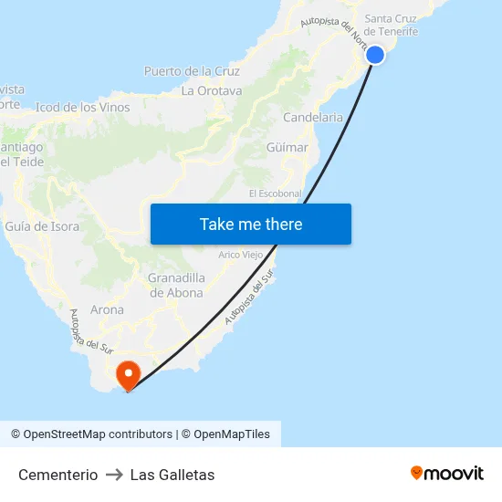 Cementerio to Las Galletas map