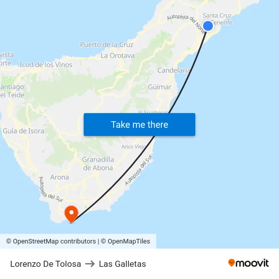 Lorenzo De Tolosa to Las Galletas map