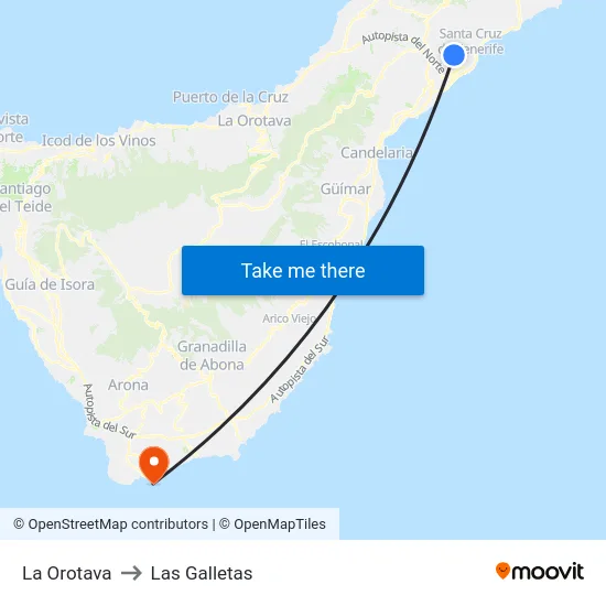 La Orotava to Las Galletas map