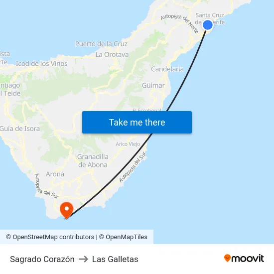 Sagrado Corazón to Las Galletas map