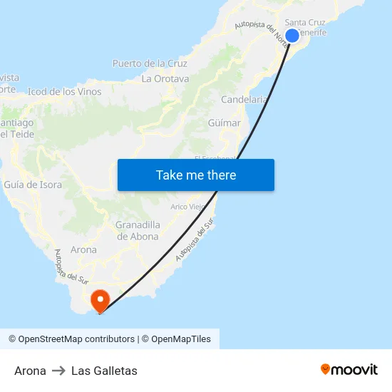 Arona to Las Galletas map