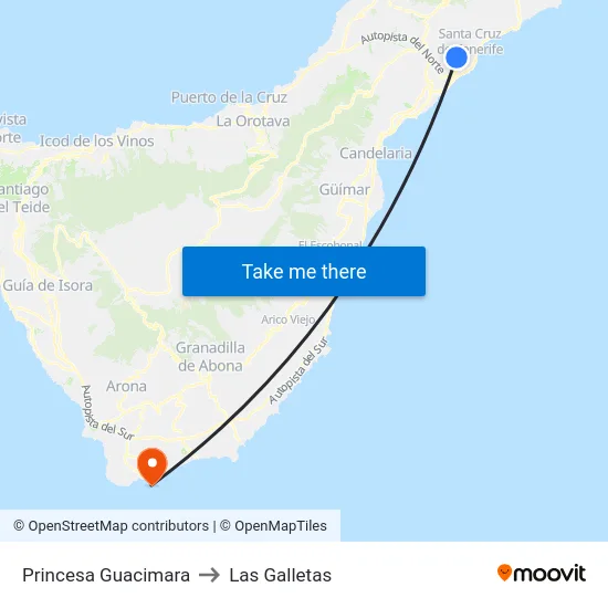 Princesa Guacimara to Las Galletas map