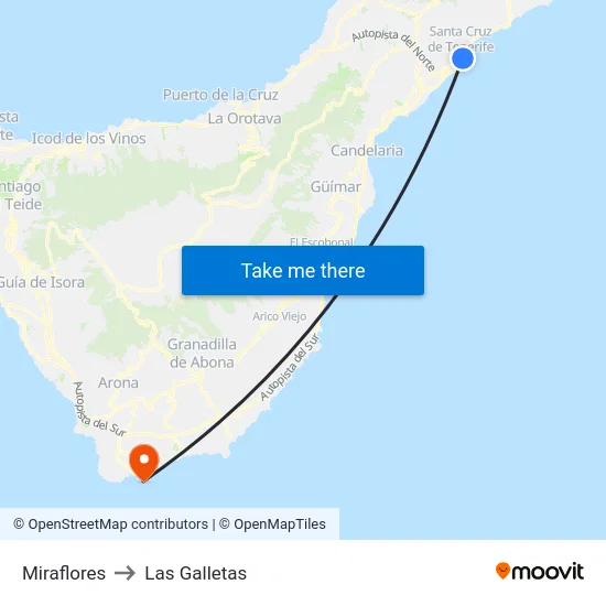 Miraflores to Las Galletas map