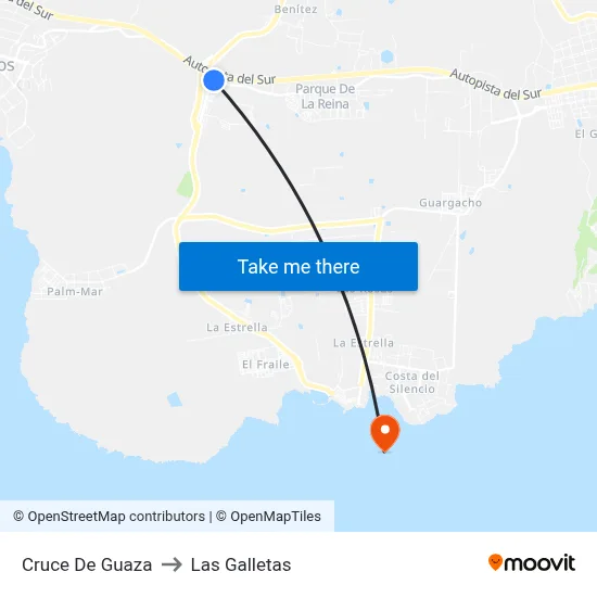 Cruce De Guaza to Las Galletas map