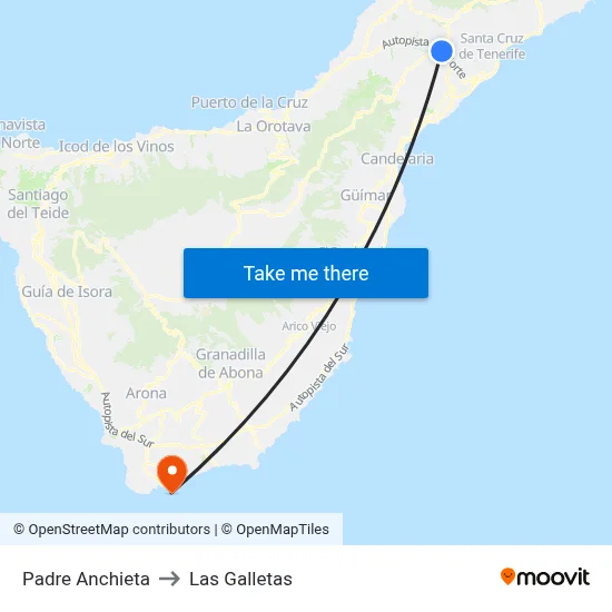 Padre Anchieta to Las Galletas map