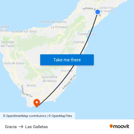 Gracia to Las Galletas map