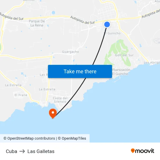 Cuba to Las Galletas map
