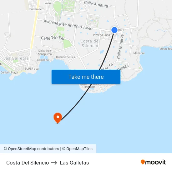 Costa Del Silencio to Las Galletas map