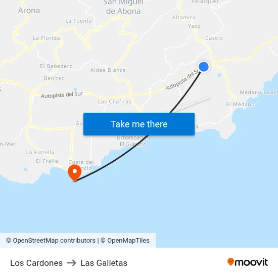 Los Cardones to Las Galletas map