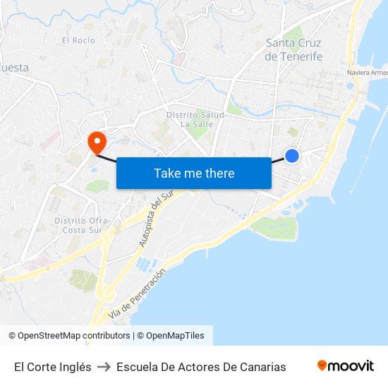 El Corte Inglés to Escuela De Actores De Canarias map