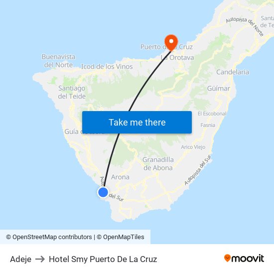 Adeje to Hotel Smy Puerto De La Cruz map