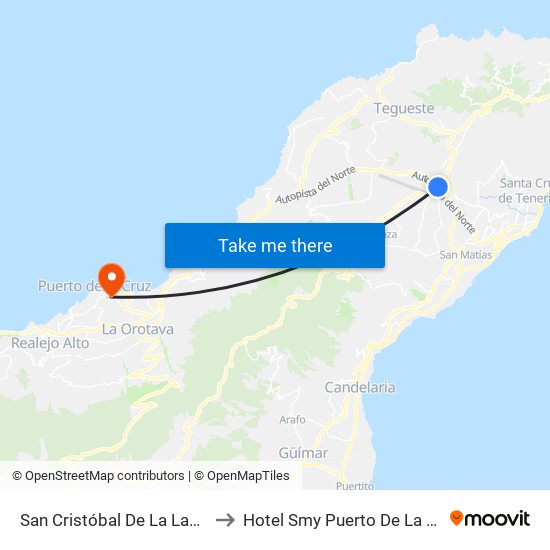 San Cristóbal De La Laguna to Hotel Smy Puerto De La Cruz map