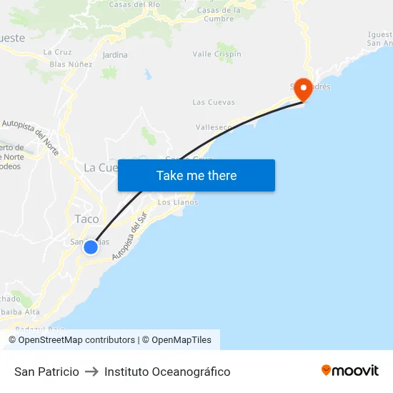 San Patricio to Instituto Oceanográfico map