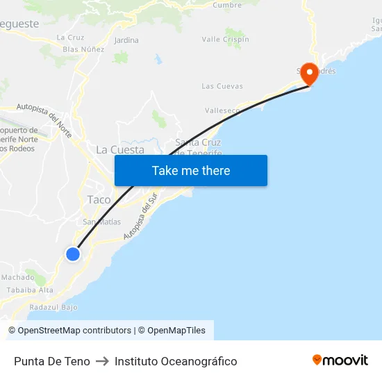 Punta De Teno to Instituto Oceanográfico map