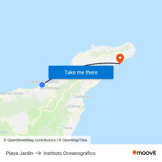 Playa Jardín to Instituto Oceanográfico map