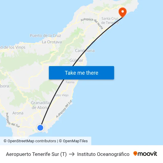 Aeropuerto Tenerife Sur (T) to Instituto Oceanográfico map