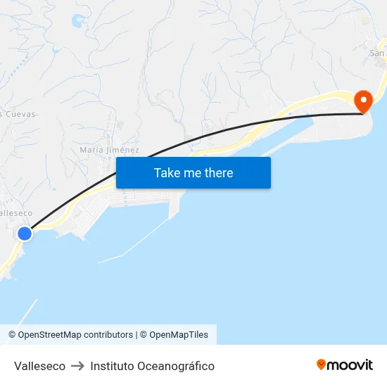 Valleseco to Instituto Oceanográfico map