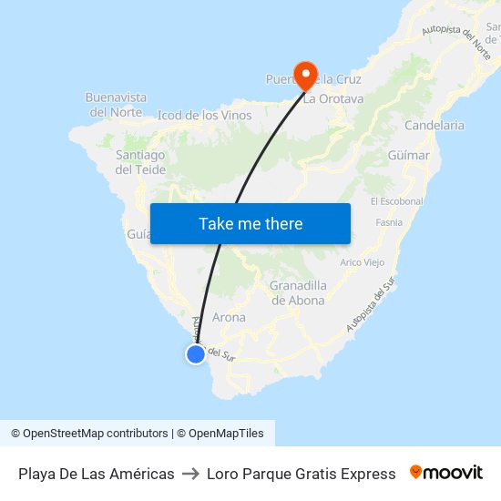 Playa De Las Américas to Loro Parque Gratis Express map