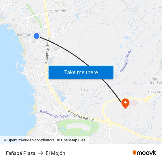 Fañabé Plaza to El Mojón map