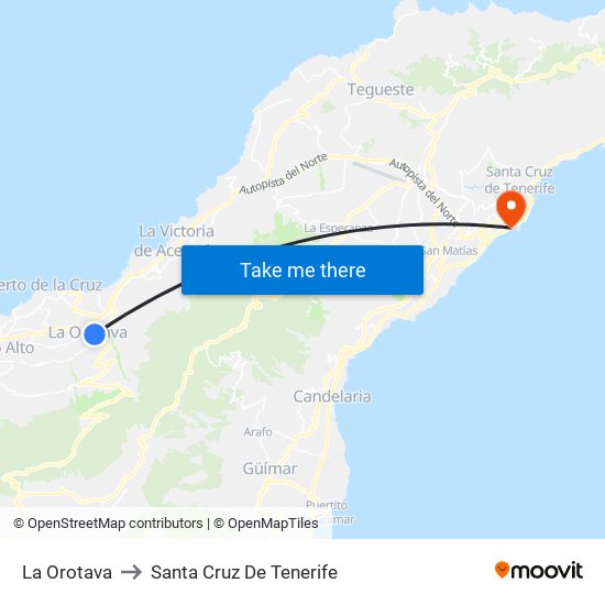 La Orotava to Santa Cruz De Tenerife map