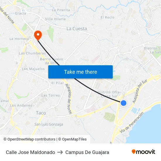 Calle Jose Maldonado to Campus De Guajara map