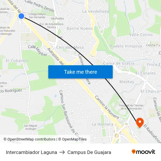 Intercambiador Laguna to Campus De Guajara map