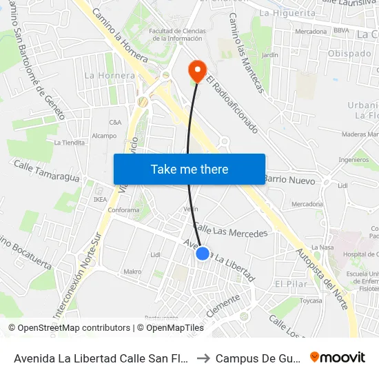Avenida La Libertad  Calle San Florencio to Campus De Guajara map