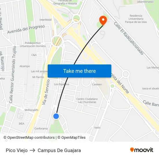 Pico Viejo to Campus De Guajara map