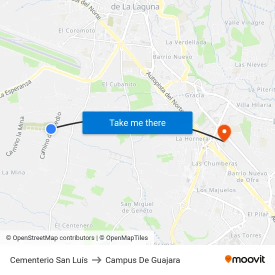 Cementerio San Luís to Campus De Guajara map