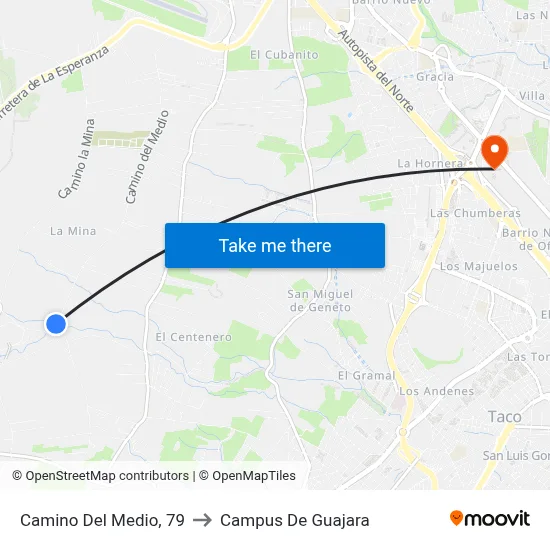 Camino Del Medio, 79 to Campus De Guajara map